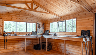 Interior of a large superior shed workshop with apex roof
